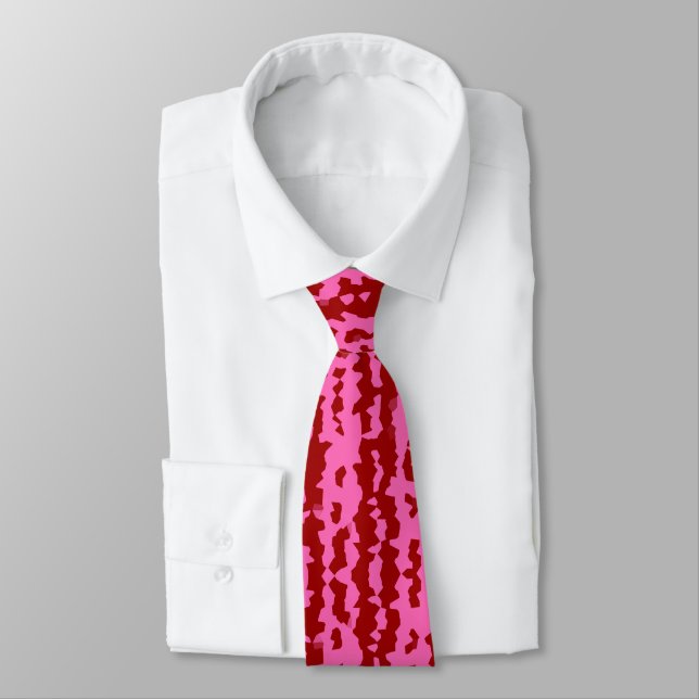 Pink Maroon Red Irregular Abstract Design  Tie (Tied)