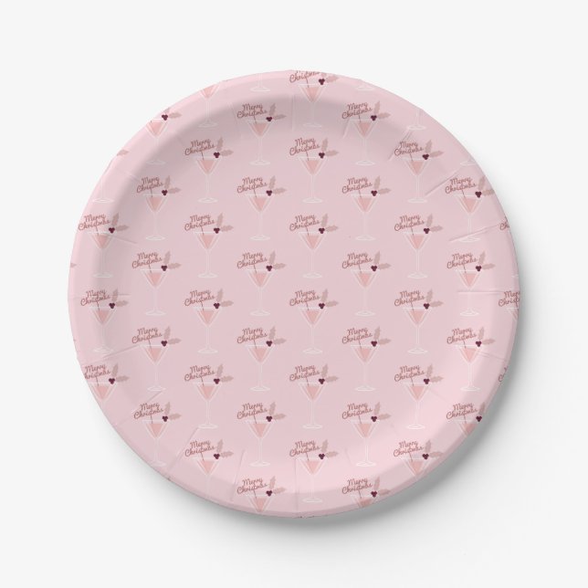 Pink Martini Christmas Paper Plate (Front)