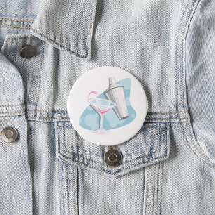 Pink Martini Cocktail and Silver Shaker 7.5 Cm Round Badge