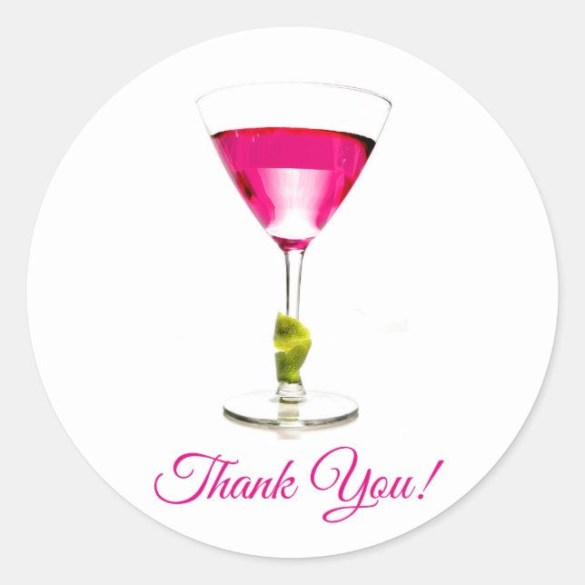 Pink Martini Cocktail Party Thank You Classic Round Sticker (Front)