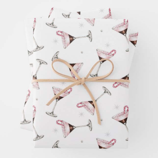 Pink Martini Cocktail Pattern Festive Holiday  Wrapping Paper Sheet (In situ)
