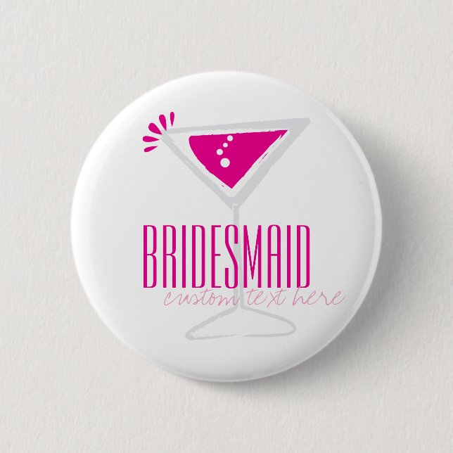Pink Martini Glass Bridesmaid Button (Front)