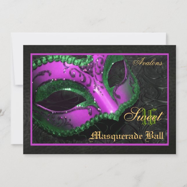 Pink  Mask Masquerade Sweet 16 Party Invitation (Front)