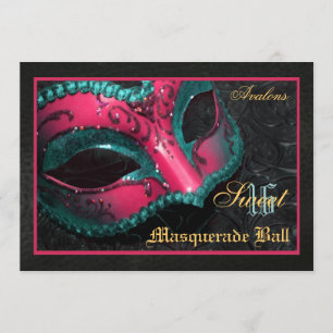 Pink  Mask Masquerade Sweet 16 Party Invitation