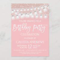 Pink Mason Jar String Lights Glitter Birthday
