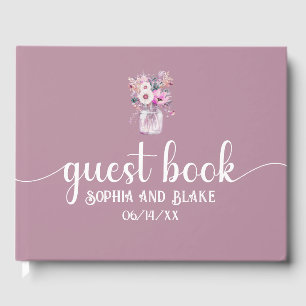 Pink Mason Jar with Flowers Wedding Guest Book
