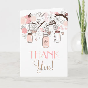 Pink Mason Jars and Love Birds Thank You Card