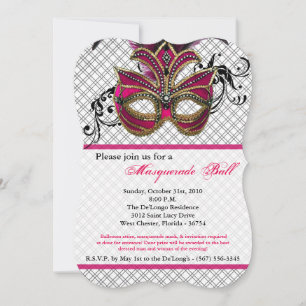 Pink Masquerade Ball Mask Costume Halloween Part Invitation