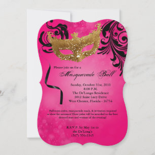 Pink Masquerade Ball Mask Costume Halloween Part Invitation
