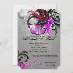 Pink Masquerade Ball Mask Costume Halloween Part Invitation