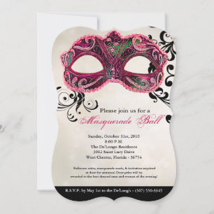 Pink Masquerade Ball Mask Costume Halloween Part Invitation