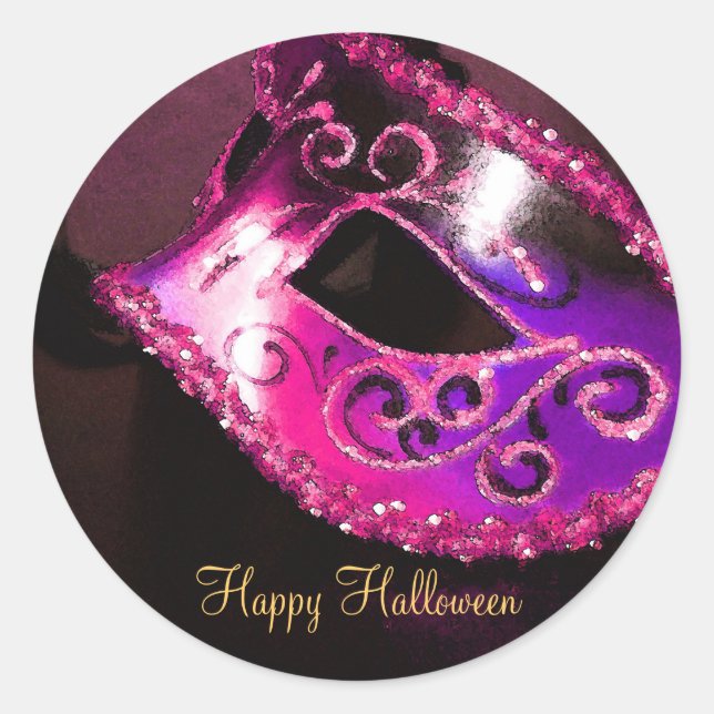 Pink  Masquerade Halloween Party Stickers (Front)