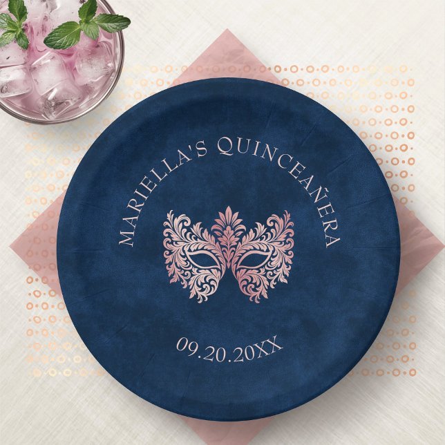 Pink Masquerade Mask Elegant Quinceanera Paper Plate (Creator Uploaded)