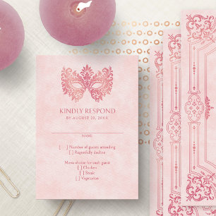 Pink Masquerade Mask Elegant Quinceanera RSVP Card