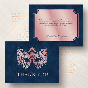 Pink Masquerade Mask Elegant Quinceanera Thank You Card