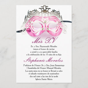 Pink Masquerade Quinceanera Birthday Invitation