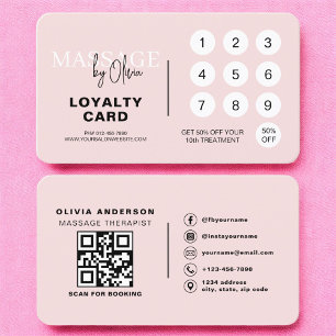 Pink Massage Therapy Loyalty Card with QR Code