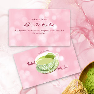 Pink Matcha Watercolor Bridal Shower Recipe Enclosure Card
