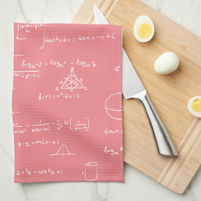 Pink Mathematics Pattern Tea Towel (Quarter Fold)