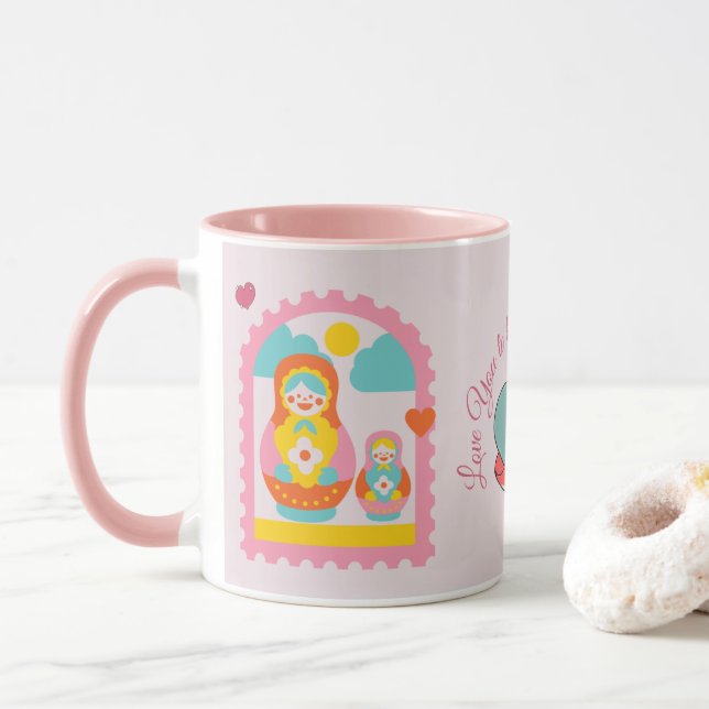 Pink Matryoshka Cute Russian Nesting Doll Mug (With Donut)