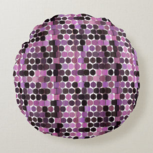 Pink, Mauve and black rose geometric Round Cushion