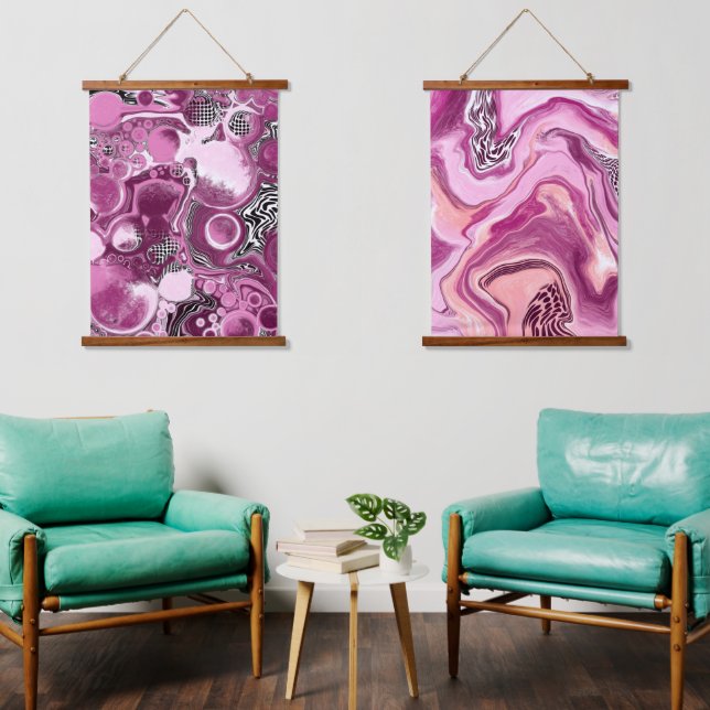 Pink, Mauve and Magenta Marble Fluid Art Hanging Tapestry (Living Room)