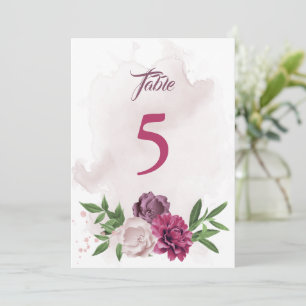 pink mauve botanical table number card