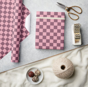 Pink Mauve Checkerboard Checkered Girly Retro Y2K Wrapping Paper