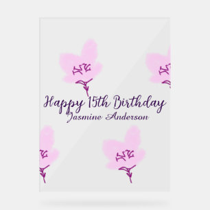 Pink mauve floral 15th birthday quinceanera name d acrylic sign