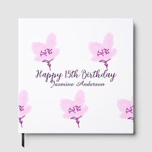 Pink mauve floral 15th birthday quinceanera name d guest book