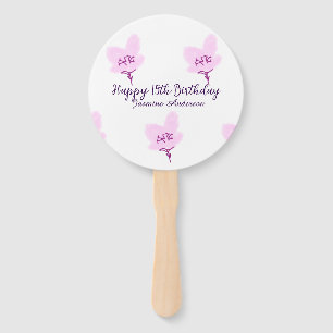 Pink mauve floral 15th birthday quinceanera name d hand fan