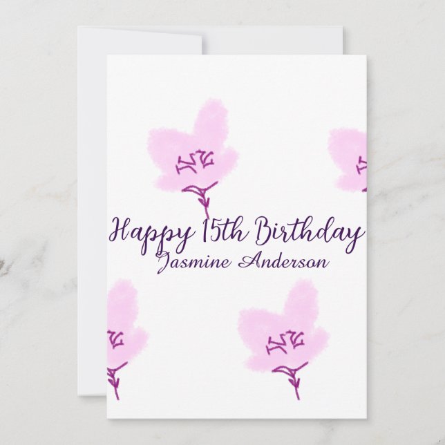 Pink mauve floral 15th birthday quinceanera name d invitation (Front)