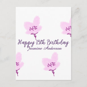 Pink mauve floral 15th birthday quinceanera name d postcard