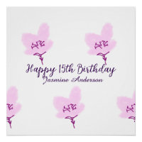 Pink mauve floral 15th birthday quinceanera name d