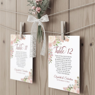 Pink Mauve Floral Wedding Table Number Names Large