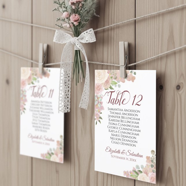Pink Mauve Floral Wedding Table Number Names Large (Creator Uploaded)