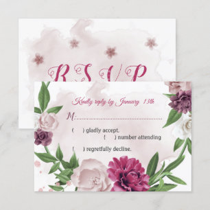 pink mauve flowers botanical RSVP card