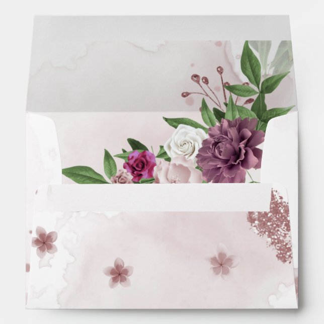 pink mauve flowers green leaves envelope (Back (Bottom))
