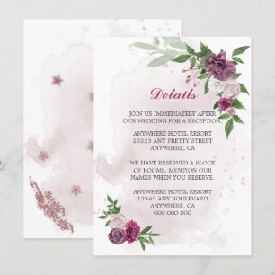 pink mauve flowers greenery details enclosure card