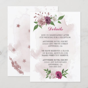 pink mauve flowers greenery details enclosure card