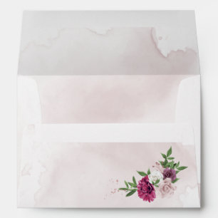 pink mauve flowers greenery envelope