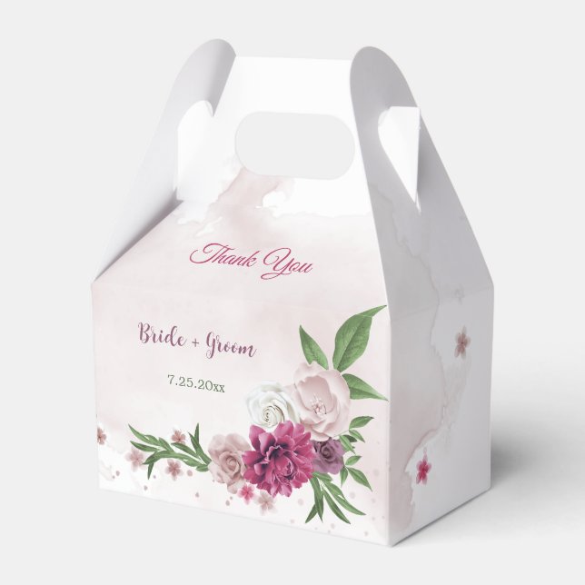 pink mauve flowers greenery favour box (Front Side)