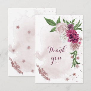pink mauve flowers greenery thank you card