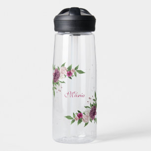 pink mauve flowers greenery water bottle