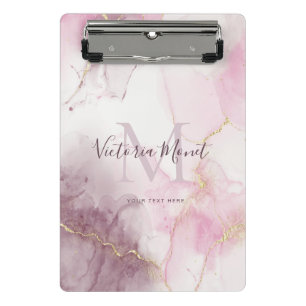Pink Mauve Gold Vein Marble Script  Mini Clipboard