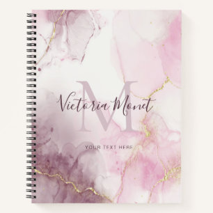 Pink Mauve Gold Vein Marble Script Notebook