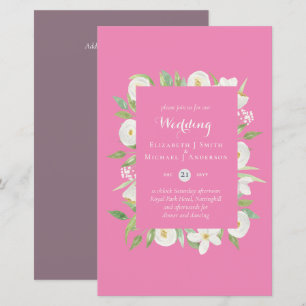 Pink Mauve Magnolia Budget Wedding Invites A9