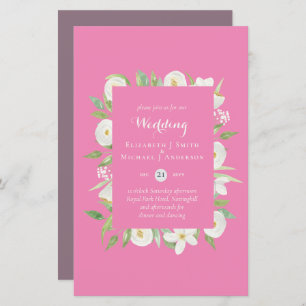 Pink Mauve Magnolia Budget Wedding Invites A9