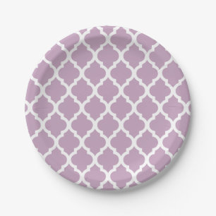 Pink Mauve Mist Moroccan Tile Trellis Paper Plate