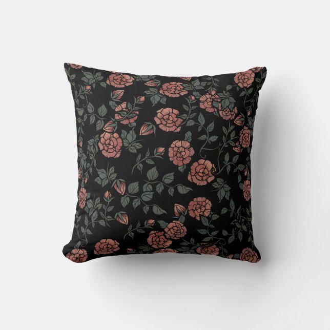 Pink Mauve Roses Floral Pattern Cushion (Front)